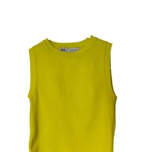 Zara Neon Yellow Crop Sweater Tank